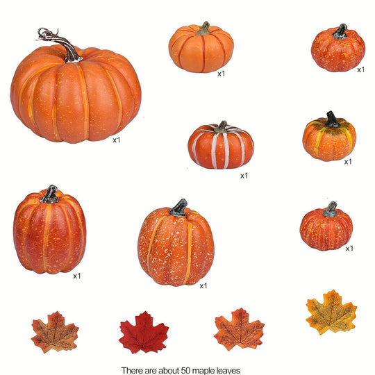 58-Piece Artificial Pumpkin and Maple Leaf Fall Decor Set for Halloween