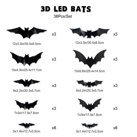 3D LED Bat Wall Decorations with Purple Glow for Halloween