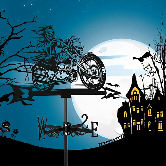 Skull Motorcycle Halloween Weathervane Stainless Steel Outdoor Decor