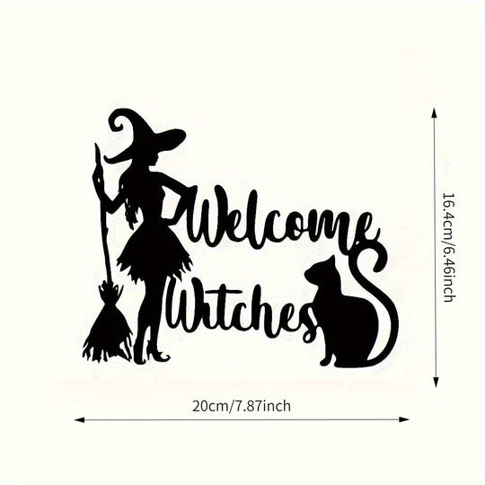 Acrylic Witch and Cat Halloween Welcome Sign – Classic No-Power Door Decor
