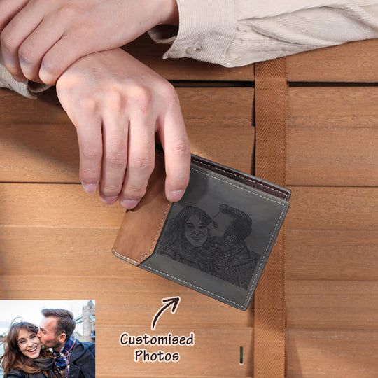 Father's Day Gift Men's Photo Custom Wallet Gray Personalized Gifts