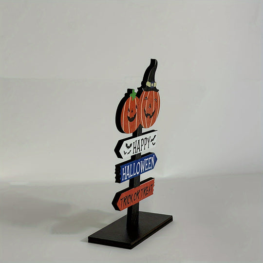 Halloween Wooden Table Centerpiece with Pumpkin and Skeleton Design