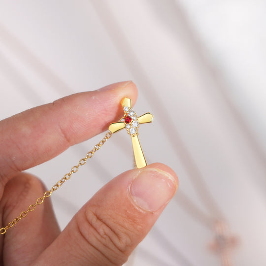 Sparkling Diamond Birthstone Cross Necklace