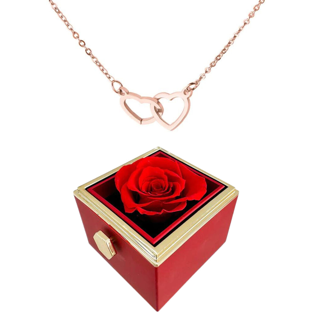 Eternally Preserved Rotating Rose Box-Engraved Heart Necklace