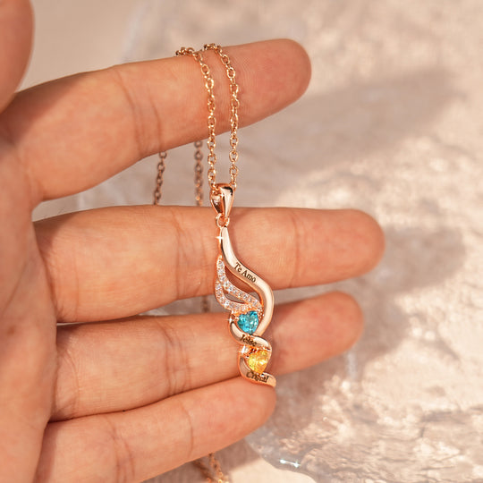 Personalized Wings & Heart Birthstone Necklace