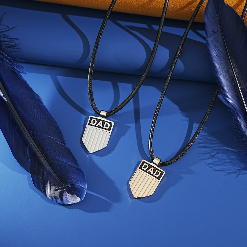 DAD Engraved Shield Pendant Necklace