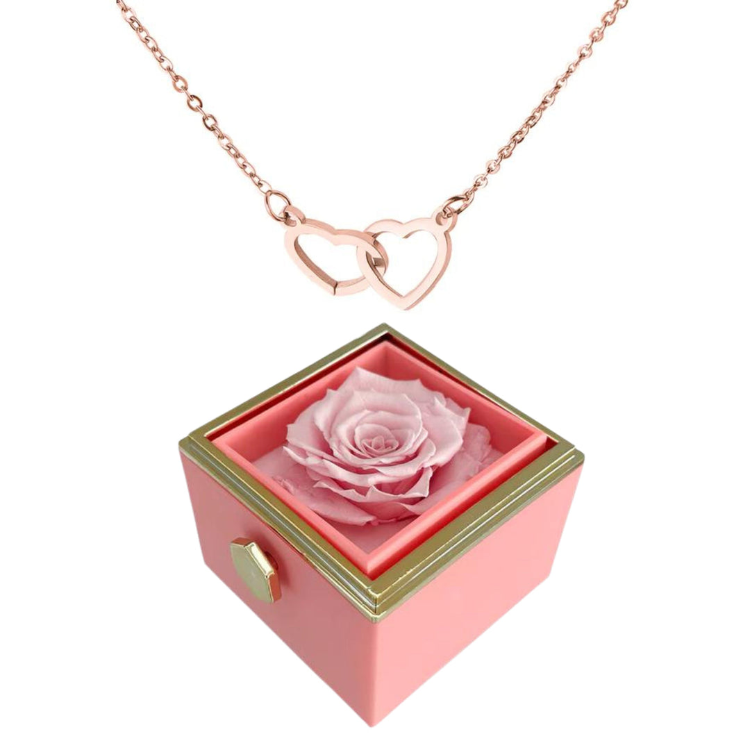 Eternally Preserved Rotating Rose Box-Engraved Heart Necklace