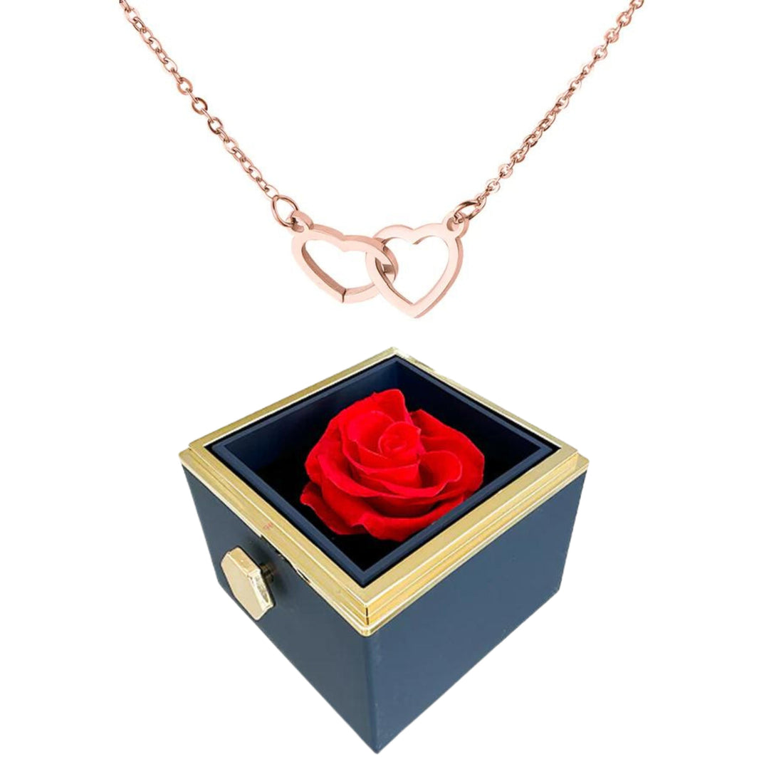 Eternally Preserved Rotating Rose Box-Engraved Heart Necklace