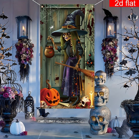 Halloween Witch Banner with Cauldron and Broomstick – Outdoor Durable Decor