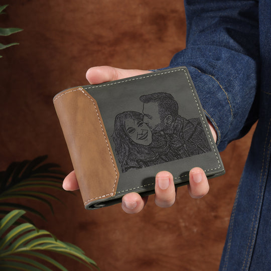 Father's Day Gift Men's Photo Custom Wallet Gray Personalized Gifts