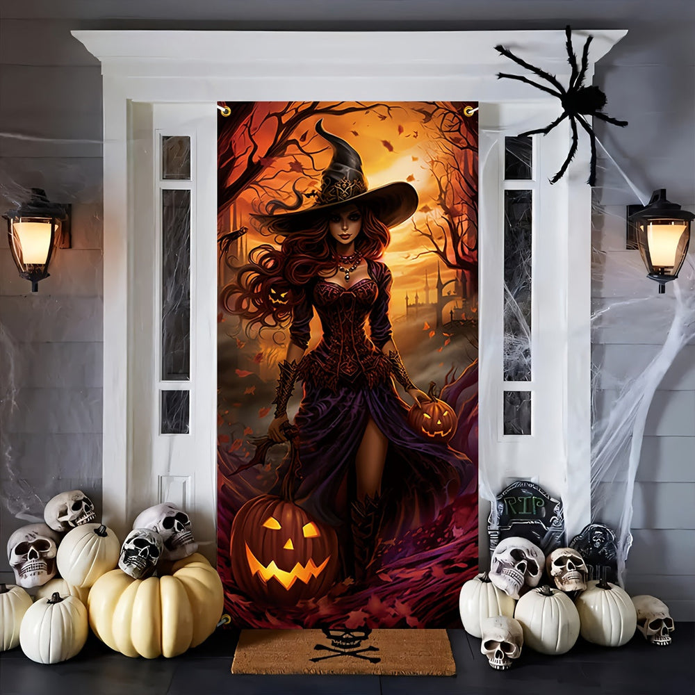 Halloween Witch Door Banner Polyester Indoor Outdoor Decoration