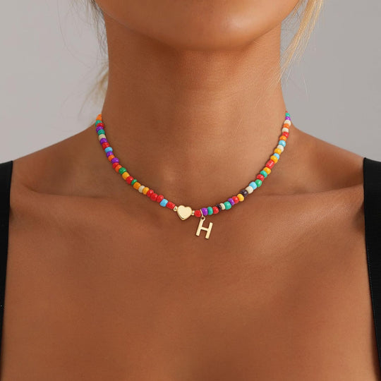 Colorful Initial Necklaces for Girls Women Kids - Teen Girls Gifts Trendy Beaded Initial Necklace