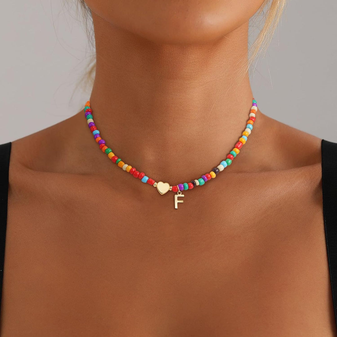 Colorful Initial Necklaces for Girls Women Kids - Teen Girls Gifts Trendy Beaded Initial Necklace