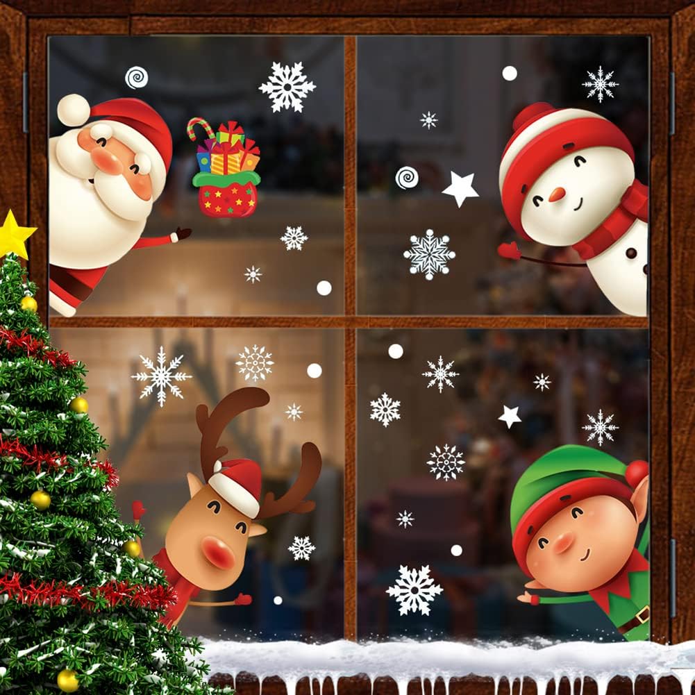 82PCS Christmas Snowflake Window Clings Stickers for Glass, Xmas Decals Christmas Decorations