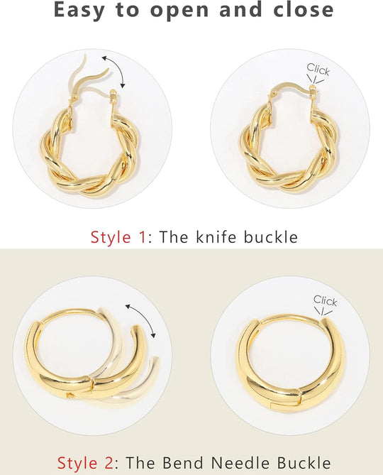 Adoyi 9 Pairs Gold Hoop Earrings Set for Womens Twisted Huggie Hoops Earrings 14K 18K Gold Plated for Girls Valentines Mother's Day Birthday Gifts Lightweight