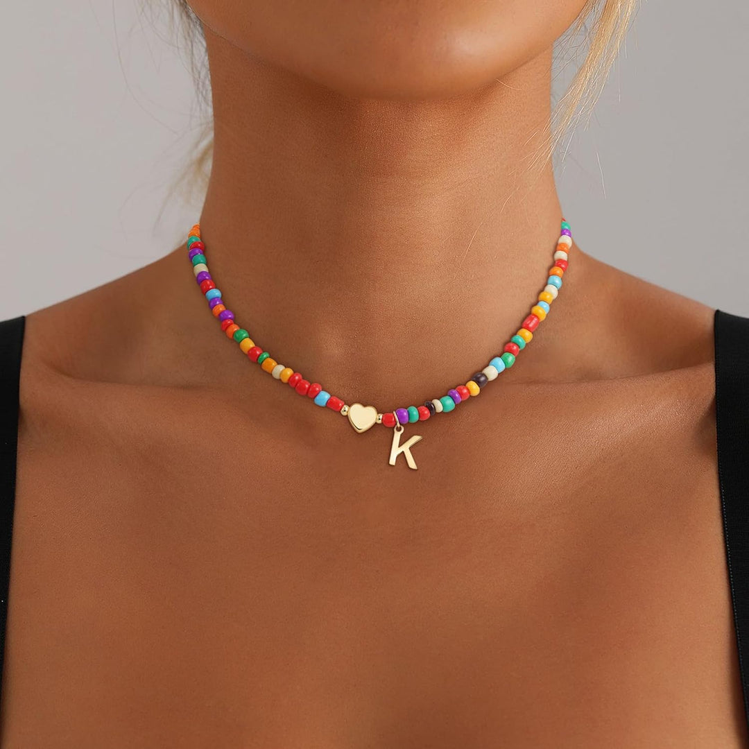 Colorful Initial Necklaces for Girls Women Kids - Teen Girls Gifts Trendy Beaded Initial Necklace