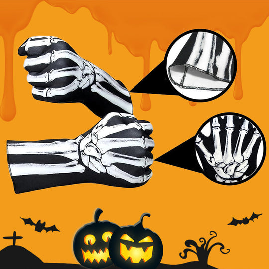 Double-Sided Skull Print Halloween Gloves – Soft, Breathable Costume Accessory