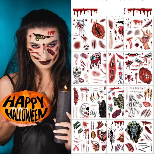 Halloween Temporary Tattoo Stickers for Scary Clown Mouth & Scars