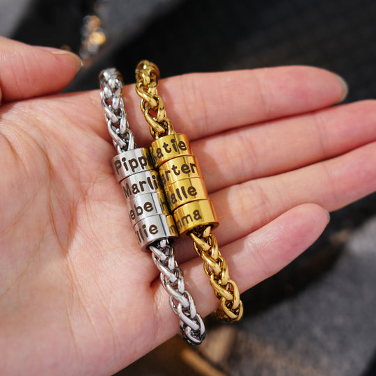 Father's Day Gift Custom Name Beaded Wheat Chain Bracelet | Personalized Keepsake
