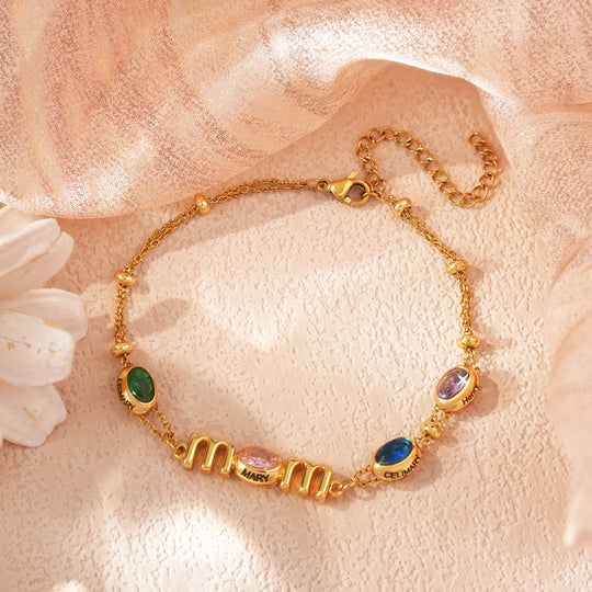 Custom Kids Name Birthstone Mom Bracelet