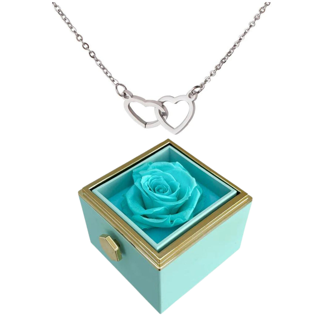 Eternally Preserved Rotating Rose Box-Engraved Heart Necklace