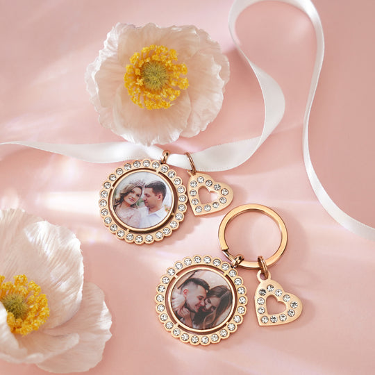 Engagement Gift Bouquet Pendant Photo Heart Keychain