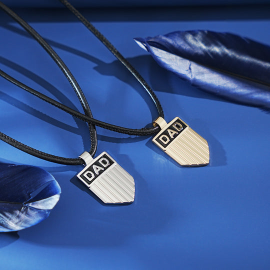 DAD Engraved Shield Pendant Necklace