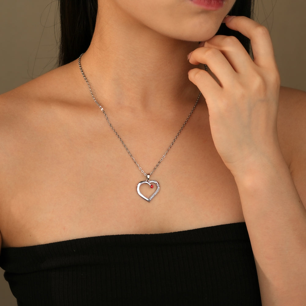 Personalized Heart-Shaped Birthstone Necklace - Custom Name/Date Option