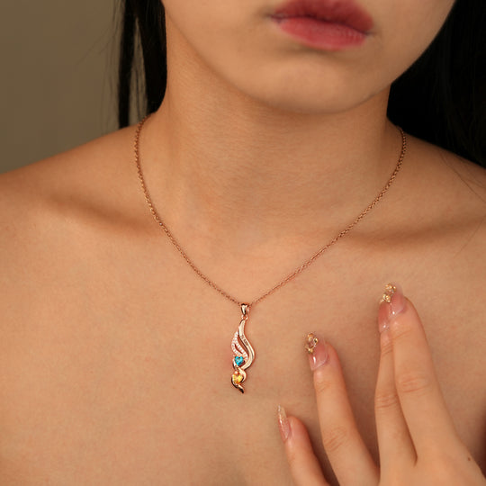 Personalized Wings & Heart Birthstone Necklace