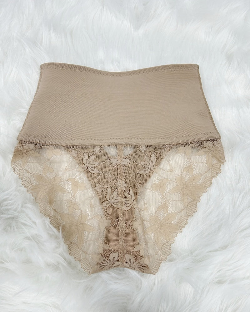 Front-opening Shapewear with Lace Trimmed Tummy Control Panty