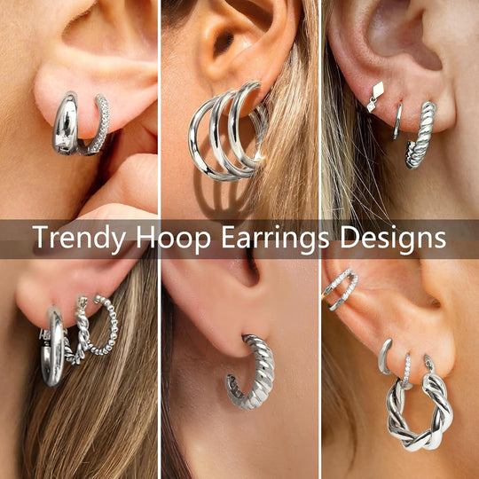 Adoyi 9 Pairs Gold Hoop Earrings Set for Womens Twisted Huggie Hoops Earrings 14K 18K Gold Plated for Girls Valentines Mother's Day Birthday Gifts Lightweight