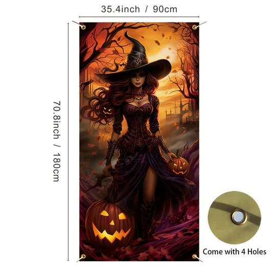 Halloween Witch Door Banner Polyester Indoor Outdoor Decoration