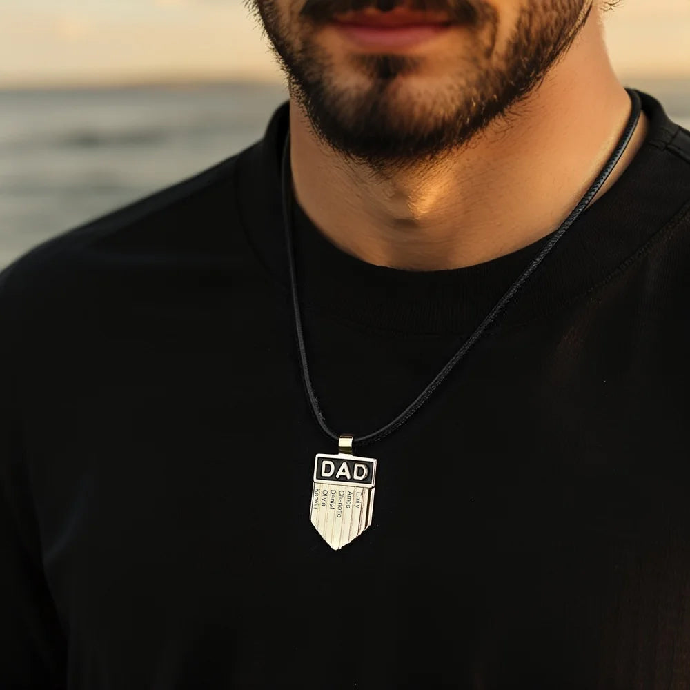 DAD Engraved Shield Pendant Necklace