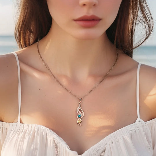 Personalized Wings & Heart Birthstone Necklace