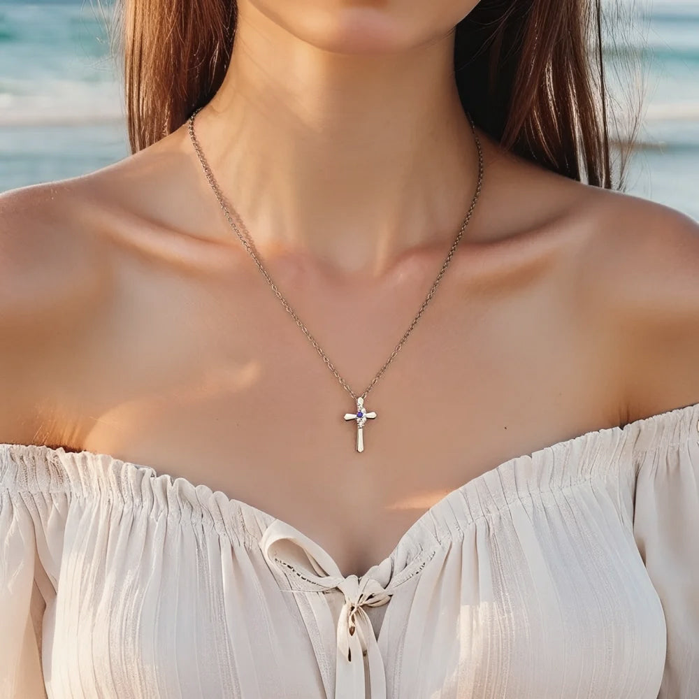 Sparkling Diamond Birthstone Cross Necklace