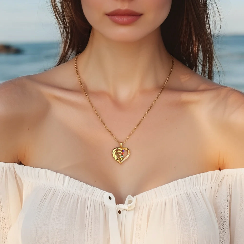 Personalized Heart-Shaped Birthstone Necklace - Custom Name/Date Option
