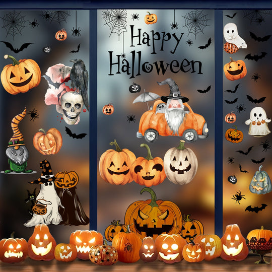 102-Piece Reusable Halloween Window Stickers with Pumpkin & Bat Designs