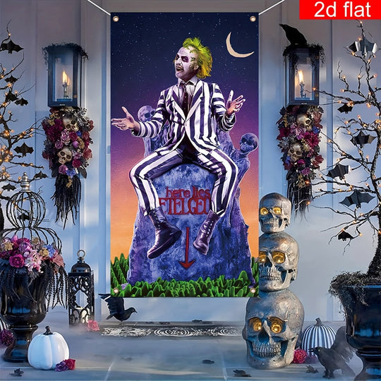 Gothic Clown Halloween Door Banner – Durable Polyester Front Porch Decor