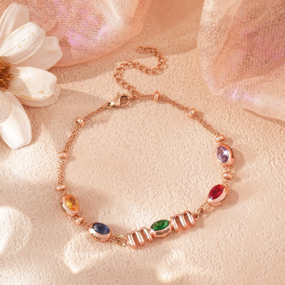 Custom Kids Name Birthstone Mom Bracelet