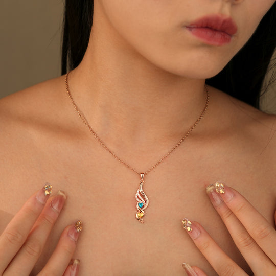 Personalized Wings & Heart Birthstone Necklace