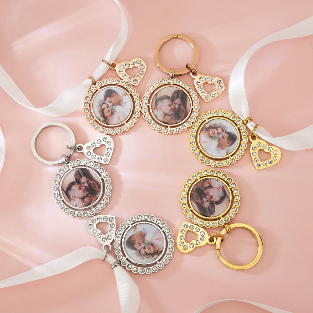Engagement Gift Bouquet Pendant Photo Heart Keychain
