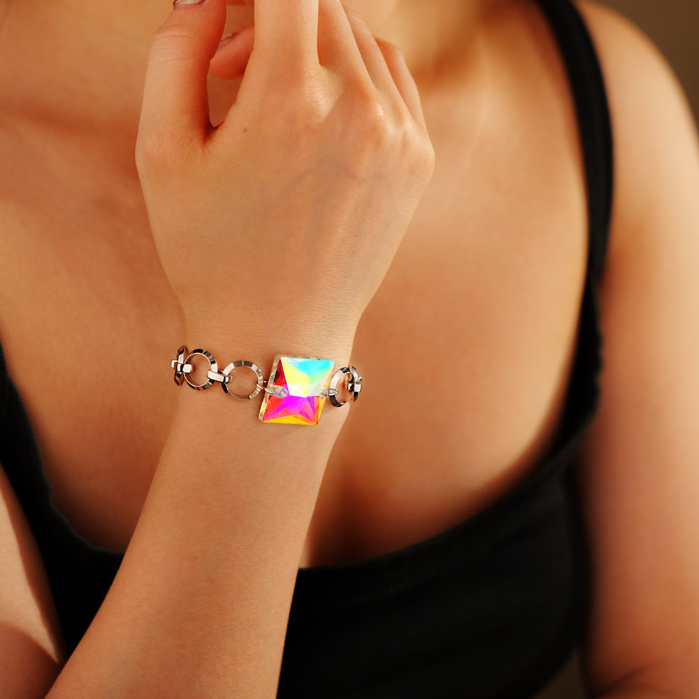 Square Cut Colorful Crystal Pavé Bracelet