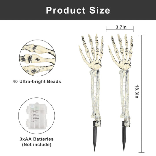 Glowing Halloween Skeleton Arm Stakes with Orange LED Lights