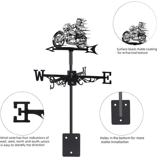 Skull Motorcycle Halloween Weathervane Stainless Steel Outdoor Decor