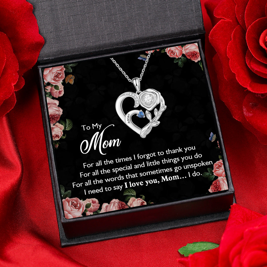 Mother's Day Gift Personalized Rose Heart Necklace with Birthstones and Names