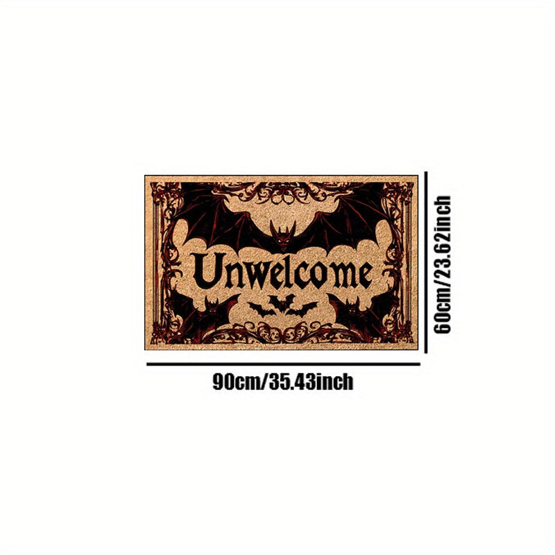 Halloween Bat Welcome Doormat – Non-Slip Heavyweight Plush Rug with Red Gothic Lettering – Indoor/Outdoor Entry Mat for Spooky Home Décor