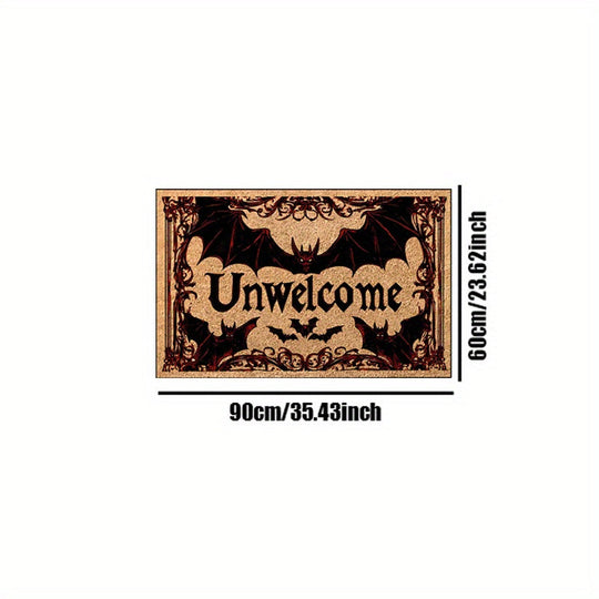 Halloween Bat Welcome Doormat – Non-Slip Heavyweight Plush Rug with Red Gothic Lettering – Indoor/Outdoor Entry Mat for Spooky Home Décor