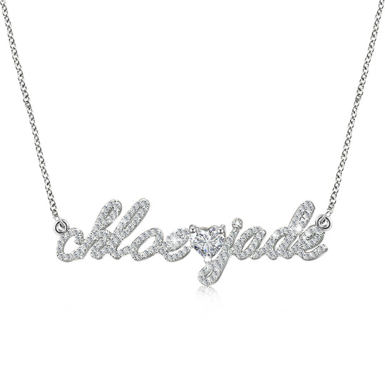 Custom Diamond 2 Names Necklace with Diamond Heart