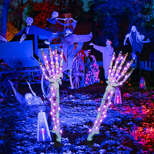 Glowing Halloween Skeleton Arm Stakes with Orange LED Lights