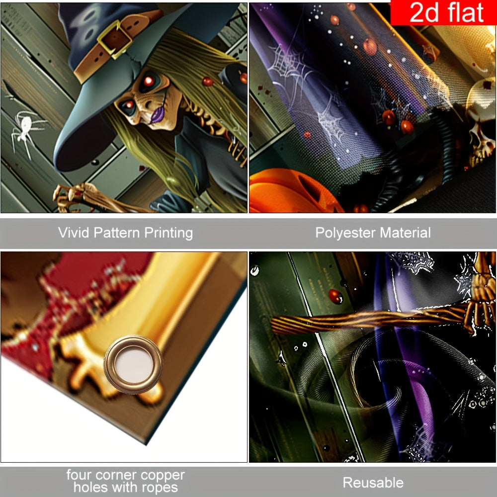 Halloween Witch Banner with Cauldron and Broomstick – Outdoor Durable Decor